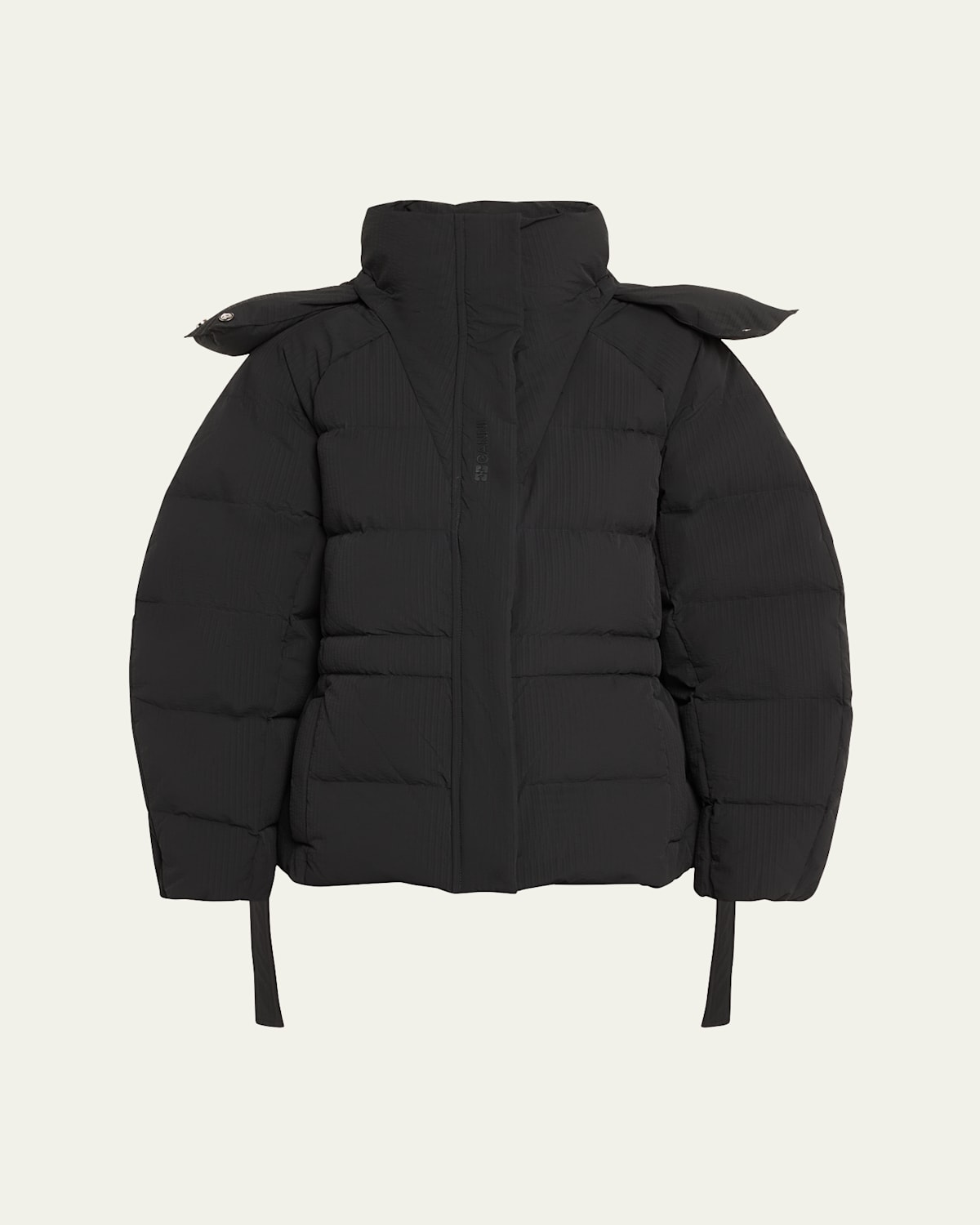 Oversized Seersucker Puffer Jacket with Removable Hood