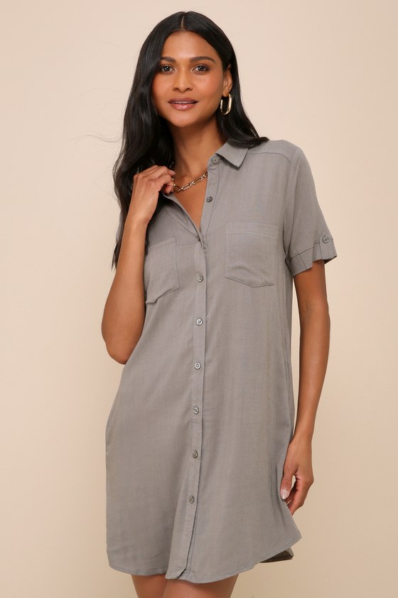 Oxford Comma Olive Green Shirt Dress