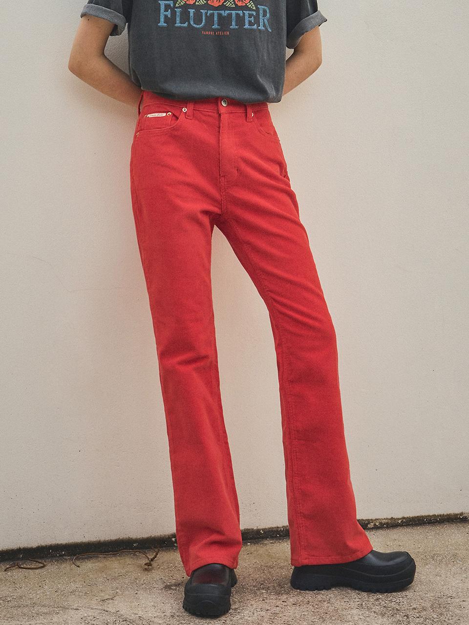 P3201 Corduroy Flared Pants_Red