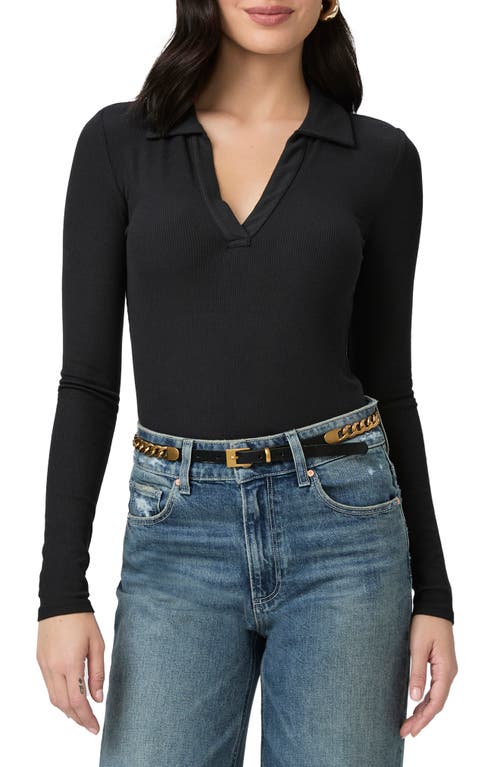 PAIGE Silene Rib Polo Top in Black at Nordstrom, Size Xx-Small