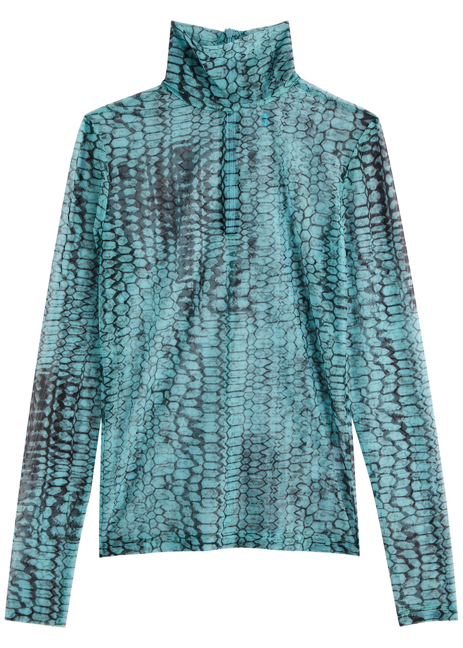 PH5 Sulley Crocodile-print Sheer Mesh top - Blue - S (UK8-10 / S)