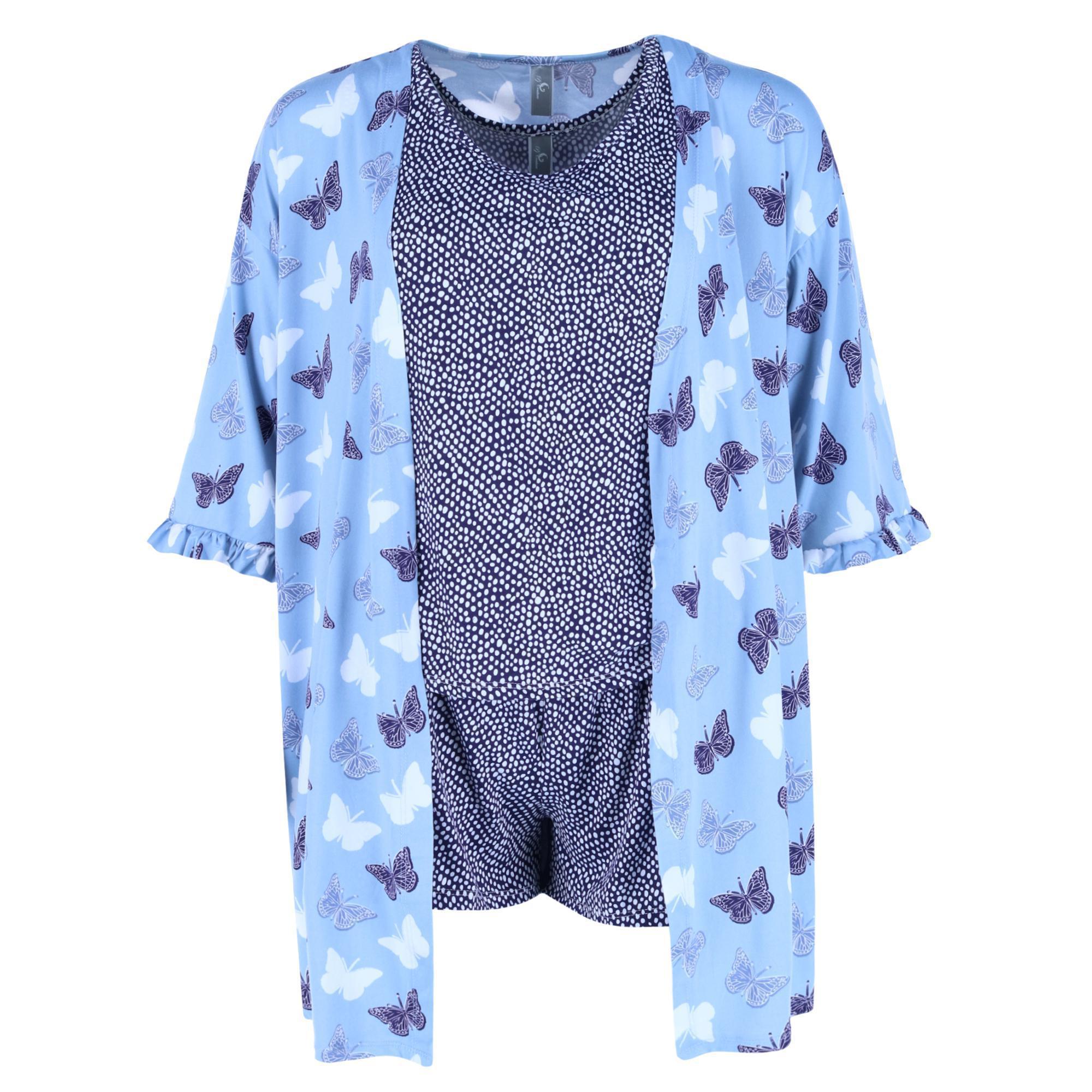 PJ Couture Women's Tank Top and Shorts with Robe Sleep Set - Blue