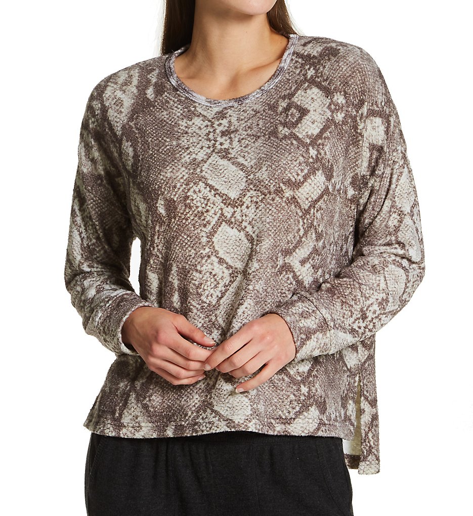 PJ Salvage Women's Snake Bite Feather Knit Top in Cocoa | Size Medium | HerRoom.com