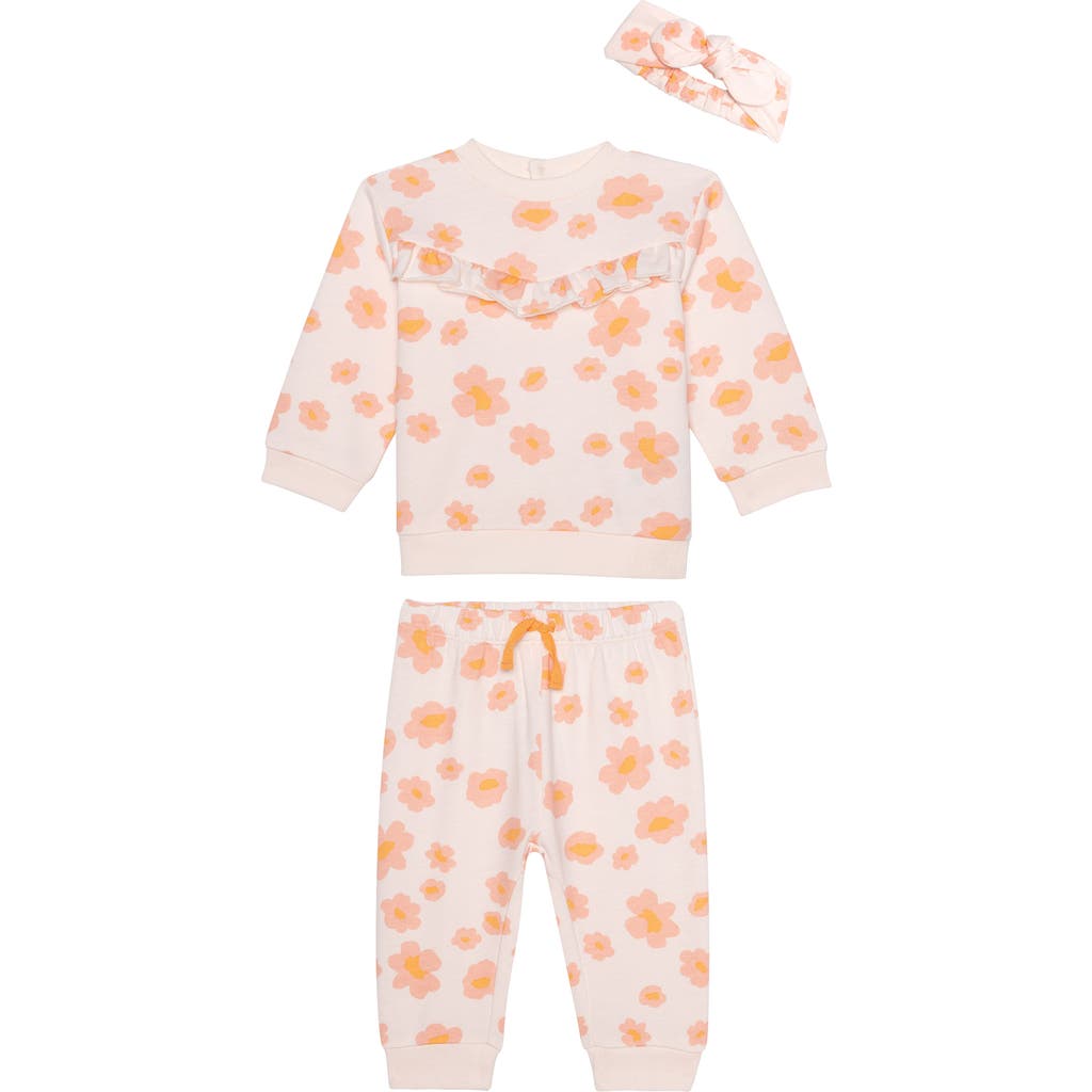 PL BABY BY PETIT LEM Floral Sweatshirt, Joggers & Headband Set in Floral Pink at Nordstrom Rack, Size 3M