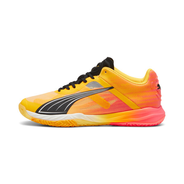 PUMA Accelerate NITRO SQD Court Shoes in Sun Stream/Sunset Glow/Black, Size 4