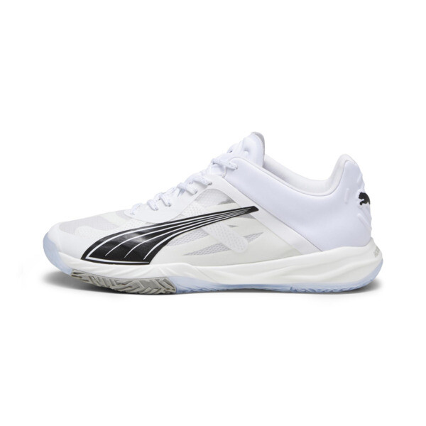 PUMA Accelerate NITRO SQD Court Shoes in White/Black/Concrete Grey, Size 6.5