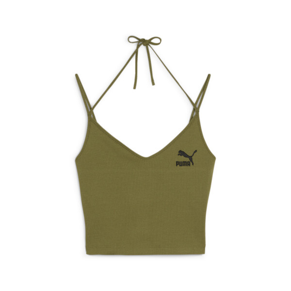 PUMA CLASSICS Women's Ribbed Crop Top in Olive Green, Size XL