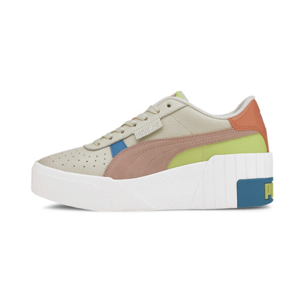 PUMA Cali Wedge Sunset Boulevard Women's Sneakers in Marshmallow/White/Sharp Green, Size 8.5