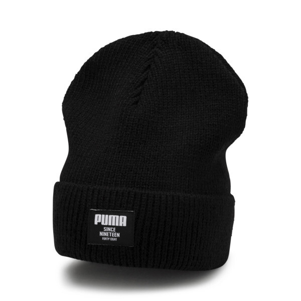 PUMA Classic Ribbed Beanie Hat in Black, Size Adult