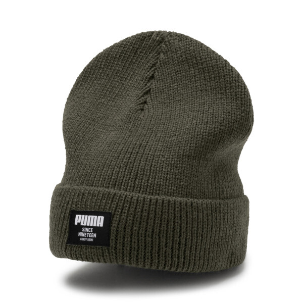 PUMA Classic Ribbed Beanie Hat in Forest Night, Size Adult