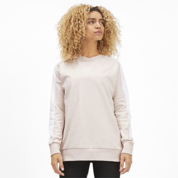 PUMA Classics T7 Women's Crewneck Sweatshirt in Pastel Parchment, Size M