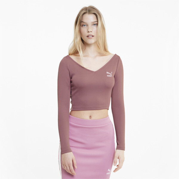 PUMA Classics Women's Ribbed Crop Top in Foxglove, Size S