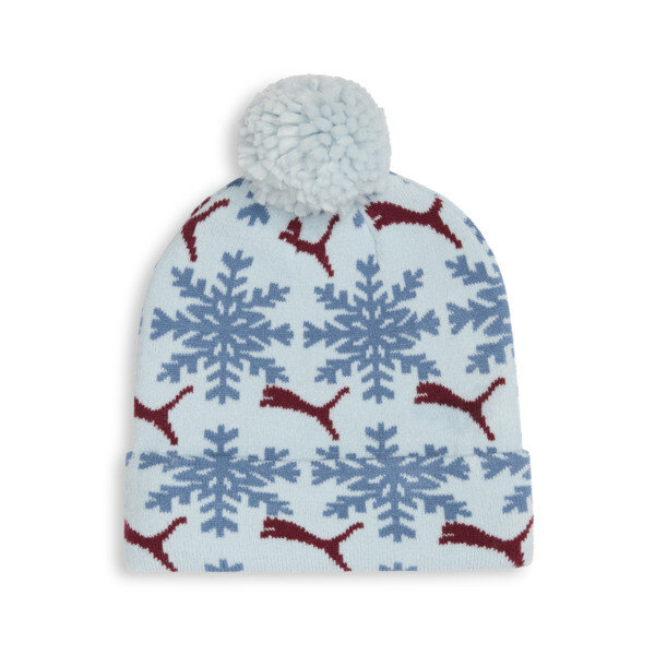 PUMA Fair Isle Winter Pom Pom Beanie Hat in Light Pastel Blue