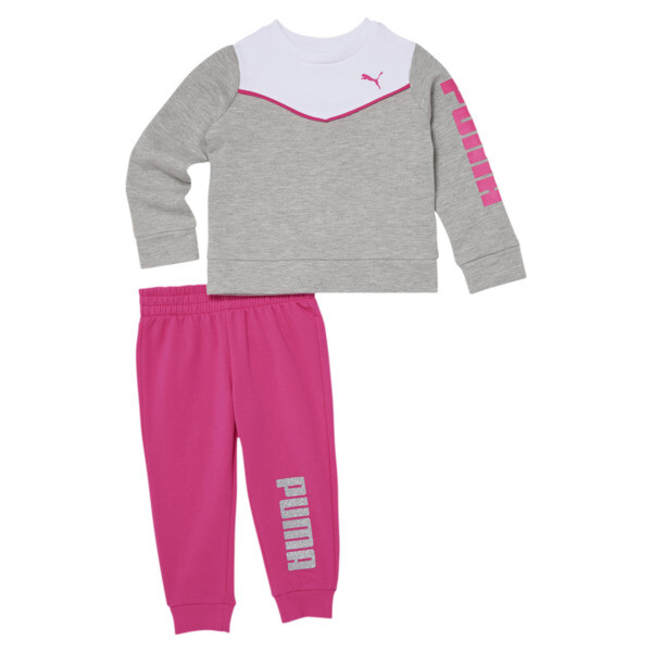 PUMA Fleece Crewneck Sweatshirt + Jogger Toddler Set in Light Heather Grey, Size 2T