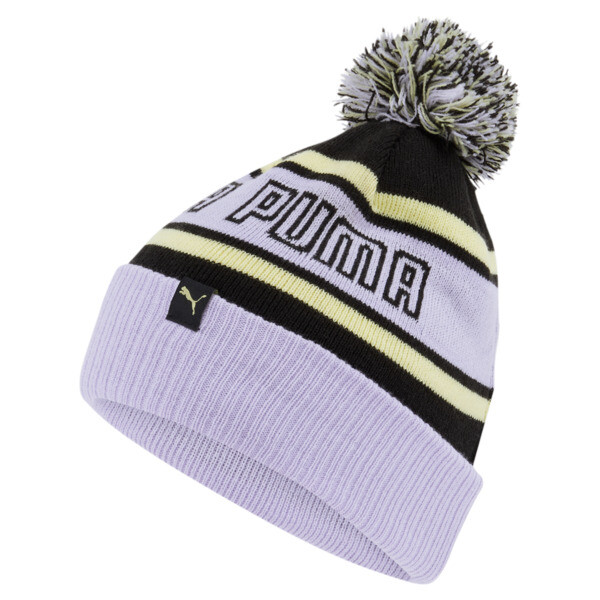 PUMA Loretta Stripe Cuff Pom Beanie Hat in Lt. Pastel Purple