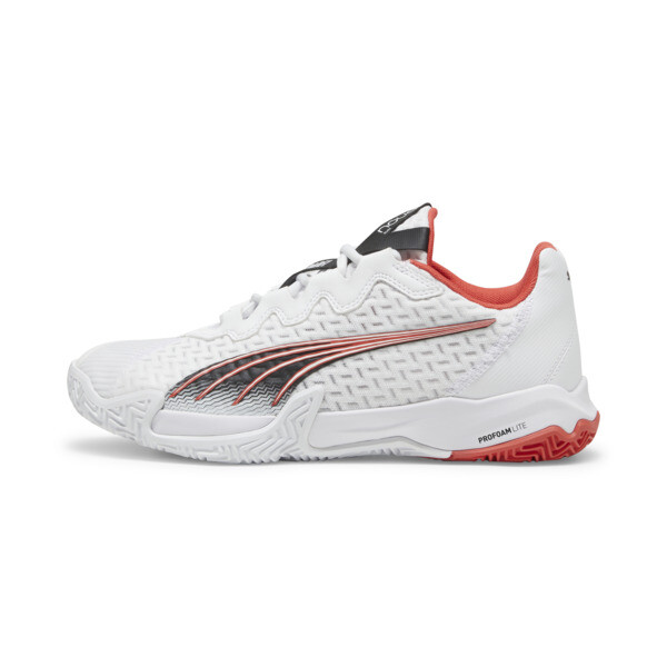 PUMA NOVA Elite Court Shoes in White/Black/Active Red, Size 12.5