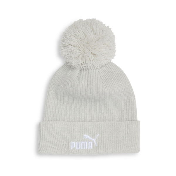 PUMA Ribbed Pom Pom Beanie Hat in Light Pastel Grey