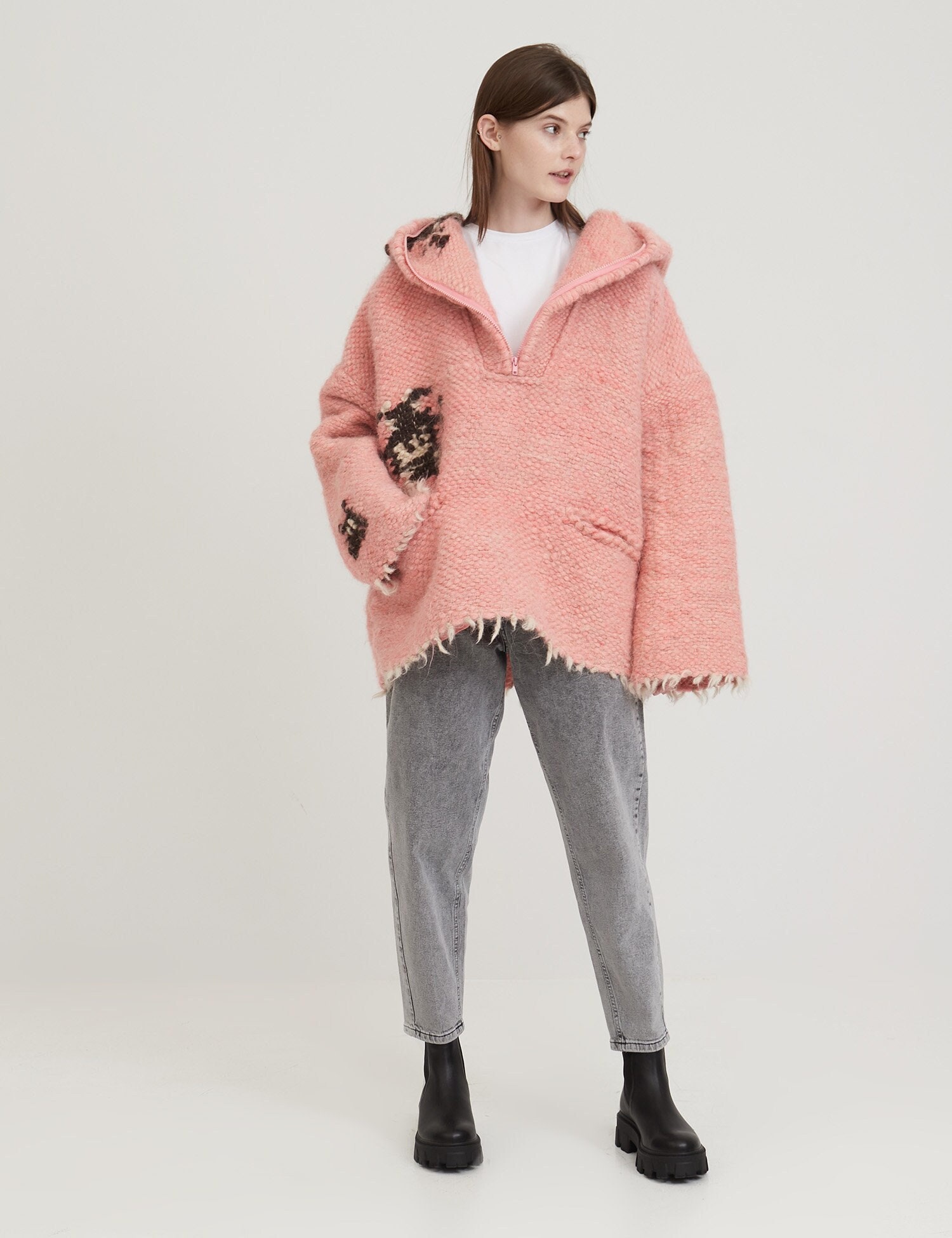 Pacman, Fashionable Dusty Pink Oversize Jacket | Anorak With Hood & Cartoon Pattern