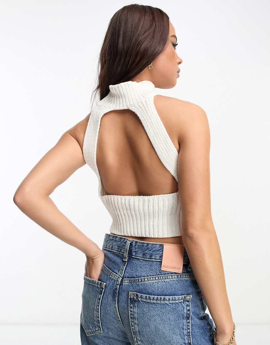 Pacsun high neck knit crop top in white sand