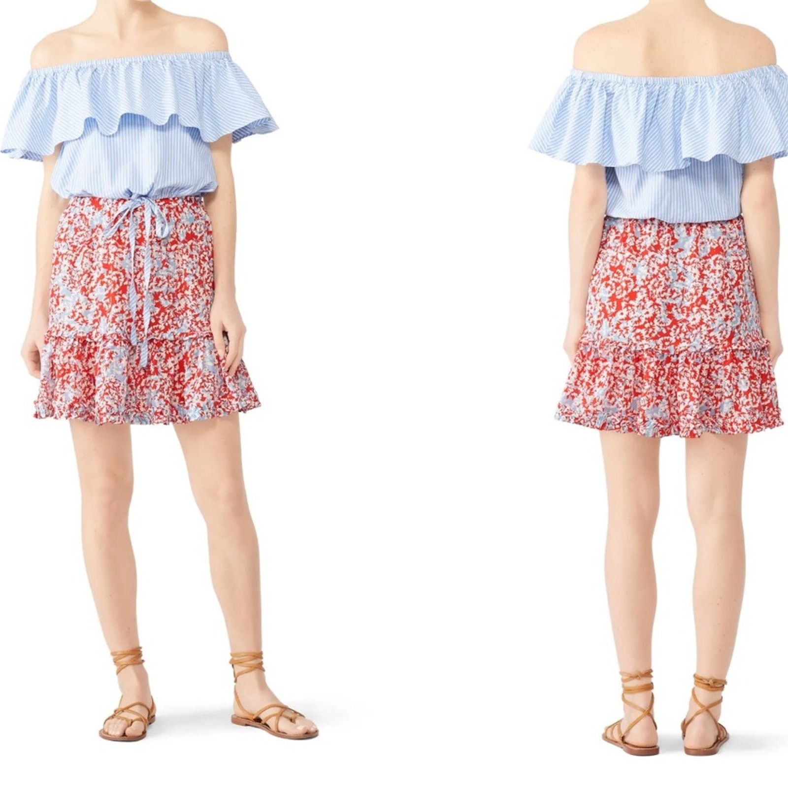 Paloma Blue Alexa 100% Silk Floral Tiered Mini Skirt, Women's (Size 29)