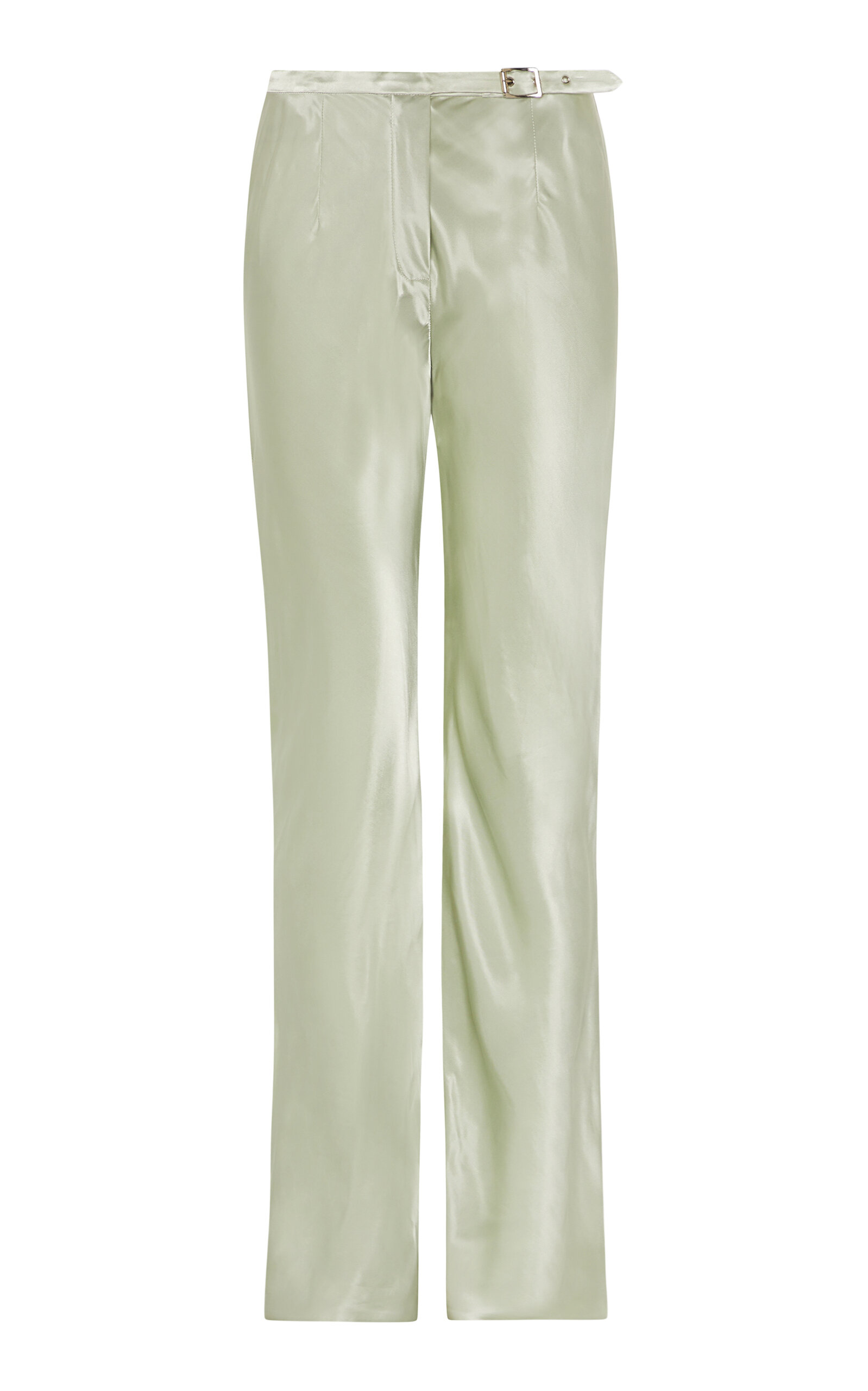 Paris Georgia - Belted Satin Straight-Leg Pants - Ivory - M - Moda Operandi