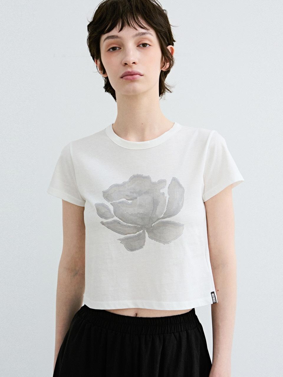 Pastel Floral Cotton Crop Top [Beige Gray]