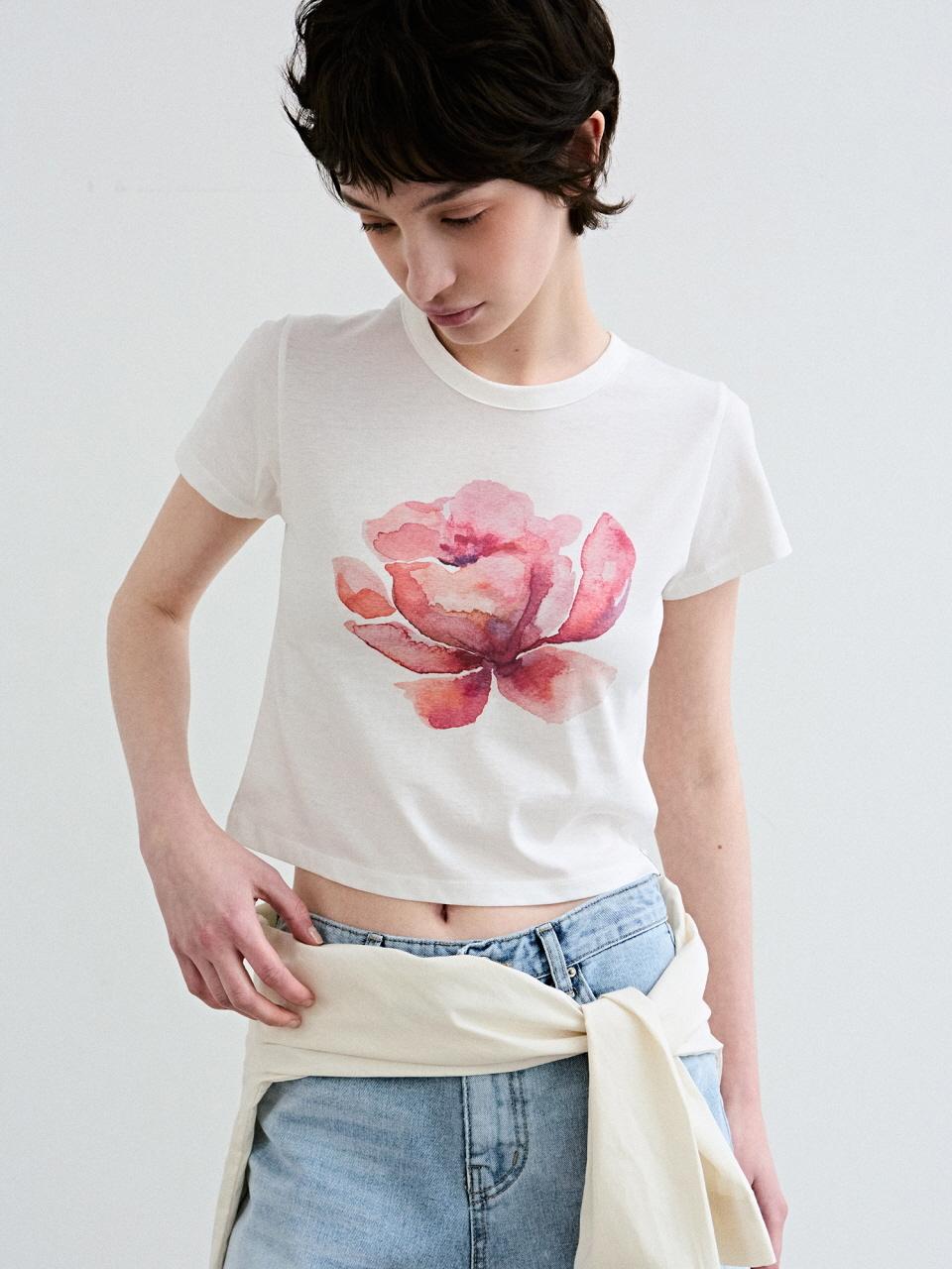 Pastel Floral Cotton Crop Top [Beige Pink]