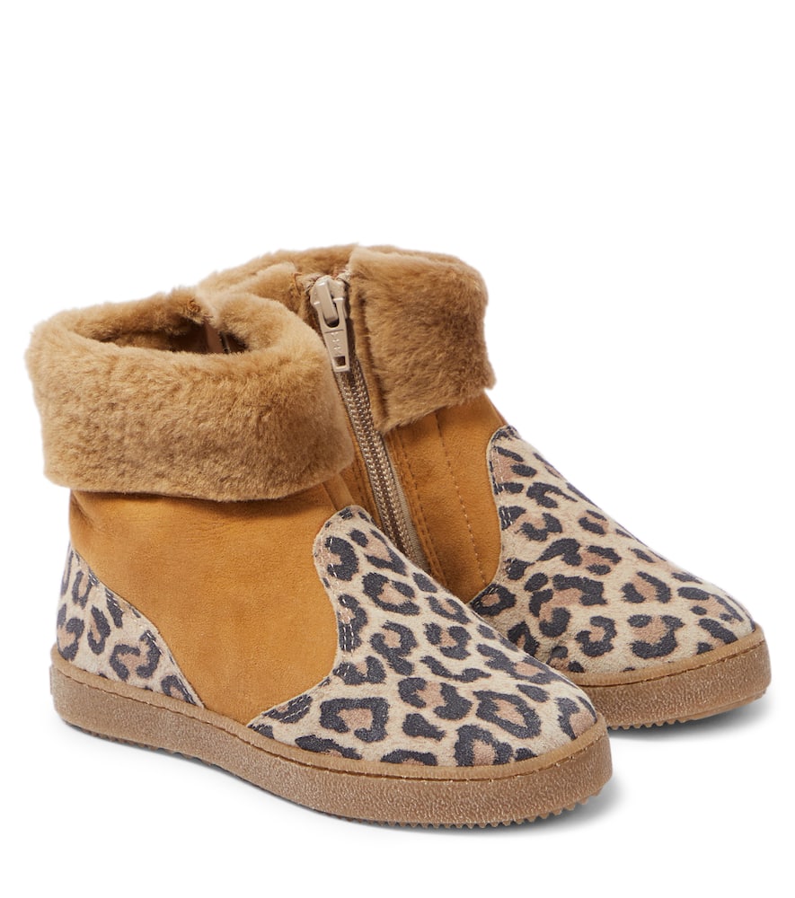 PèPè Shearling-trimmed suede ankle boots