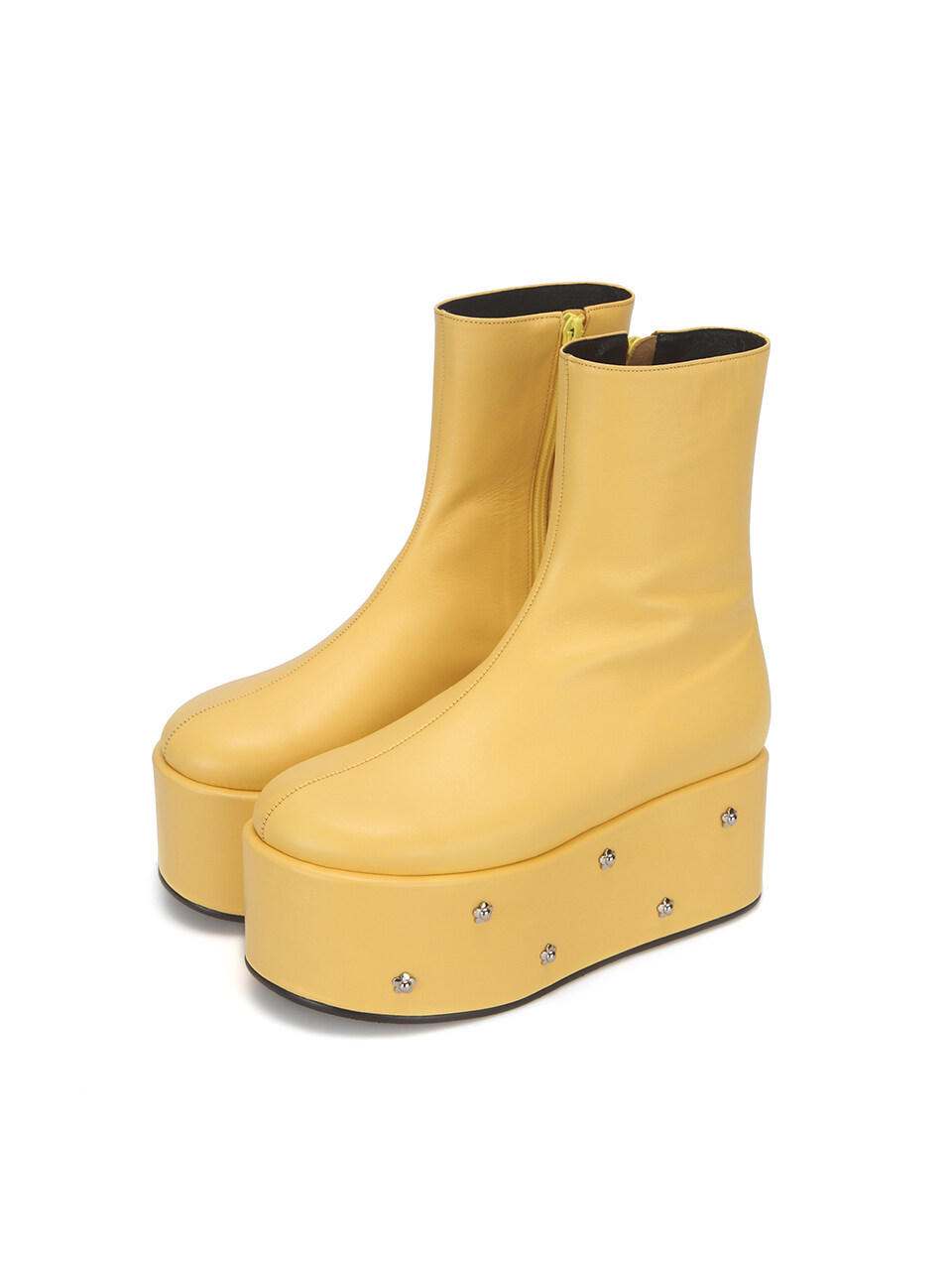 Pebble Toe Flower Platform Boots - Yellow