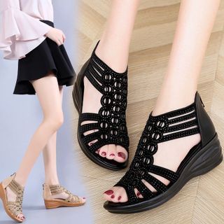 Peep-Toe Wedge Heel Sandals