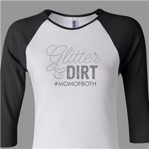 Personalized Glitter And Dirt Women's Raglan Shirt - White With Navy Sleeves - Large (Sizes 8-10) by Gifts For You Now