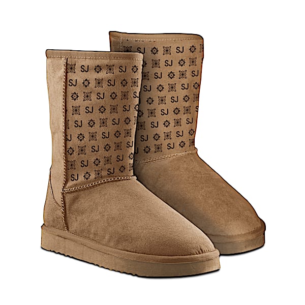 Personalized Women's Camel Slip-On Boots With Your Initials