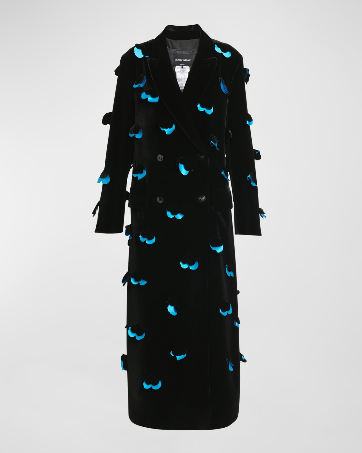 Petal-Embroidered Velvet Double-Breasted Maxi Coat