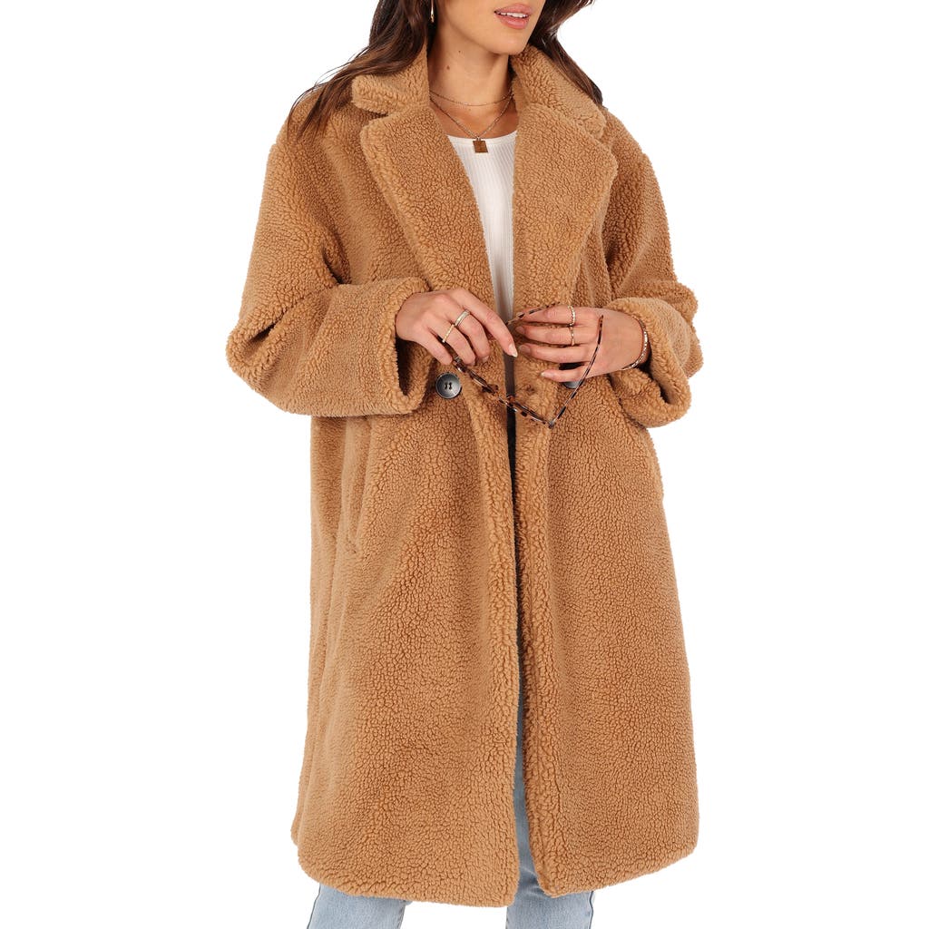 Petal & Pup Beatrice Oversize Faux Shearling Coat in Camel at Nordstrom, Size X-Small