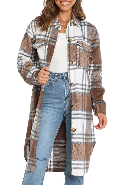 Petal & Pup Dion Plaid Longline Shacket in Brown Check at Nordstrom, Size X-Small