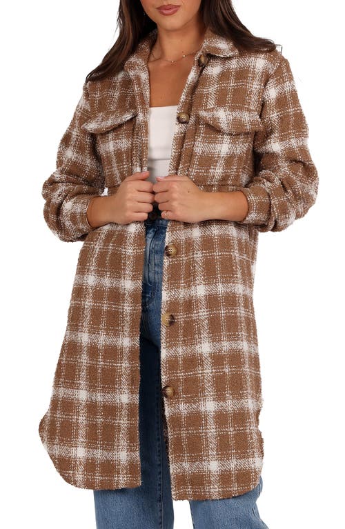 Petal & Pup Dion Plaid Longline Shacket in Tan/White at Nordstrom, Size Large