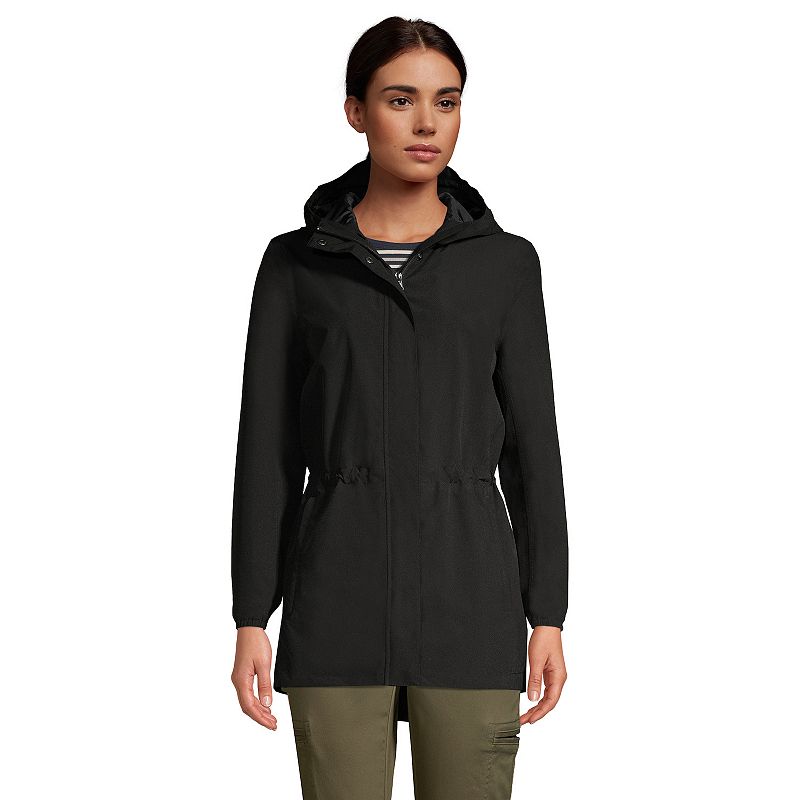 Petite Lands' End Hooded Packable Raincoat, Women's, Size: Small Petite, Black