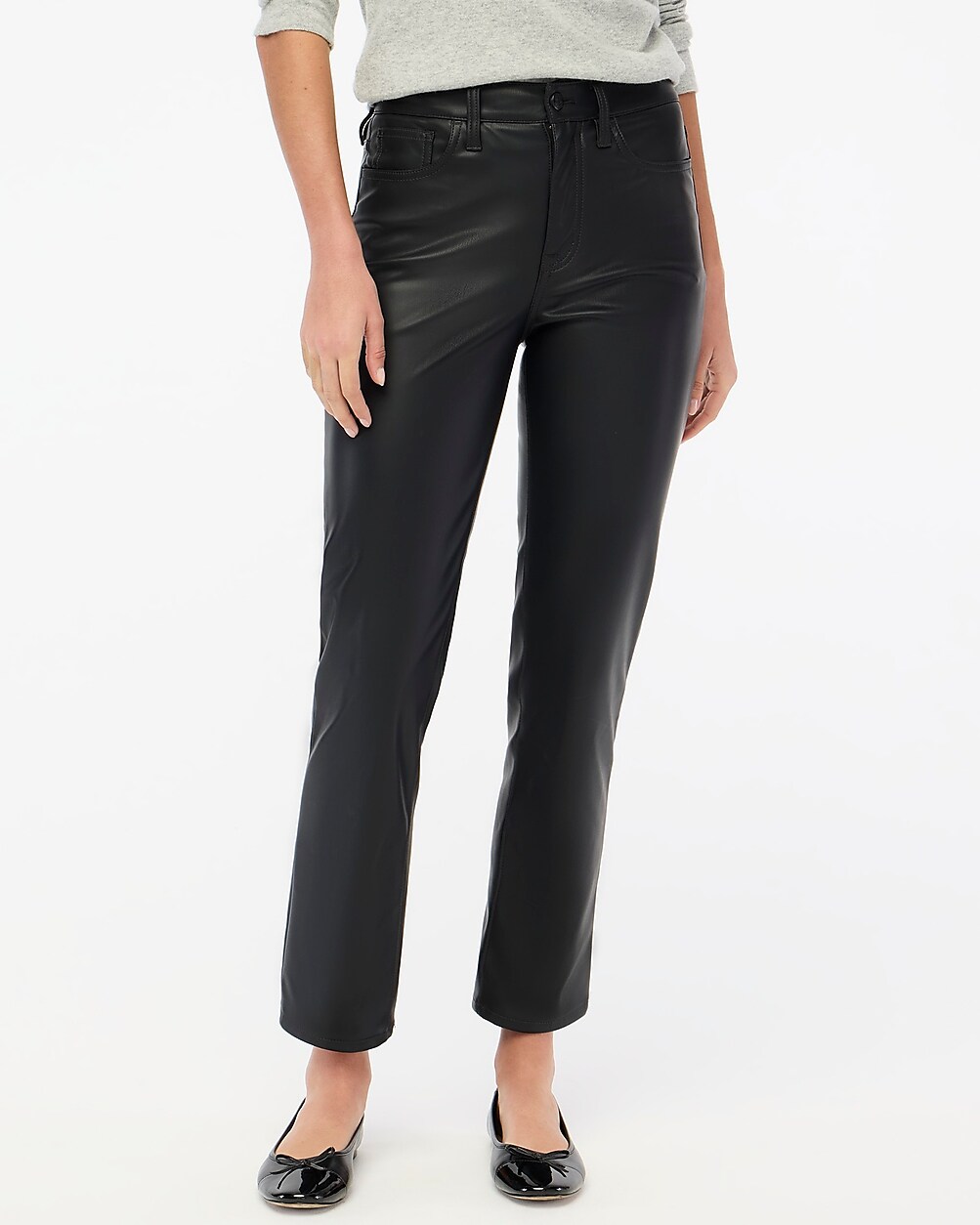 Petite full-length straight-leg pant in faux leather