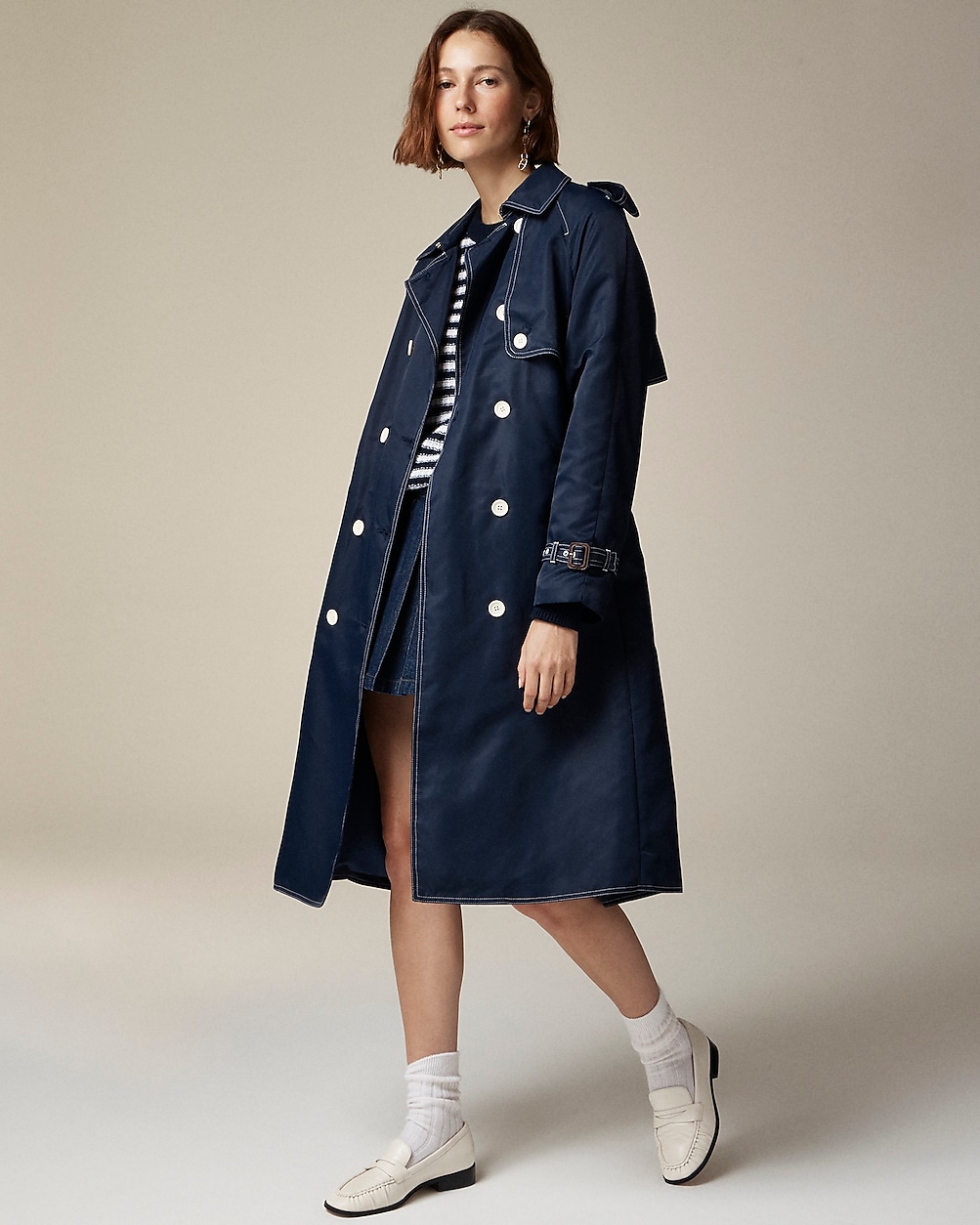 Petite lightweight nylon trench coat