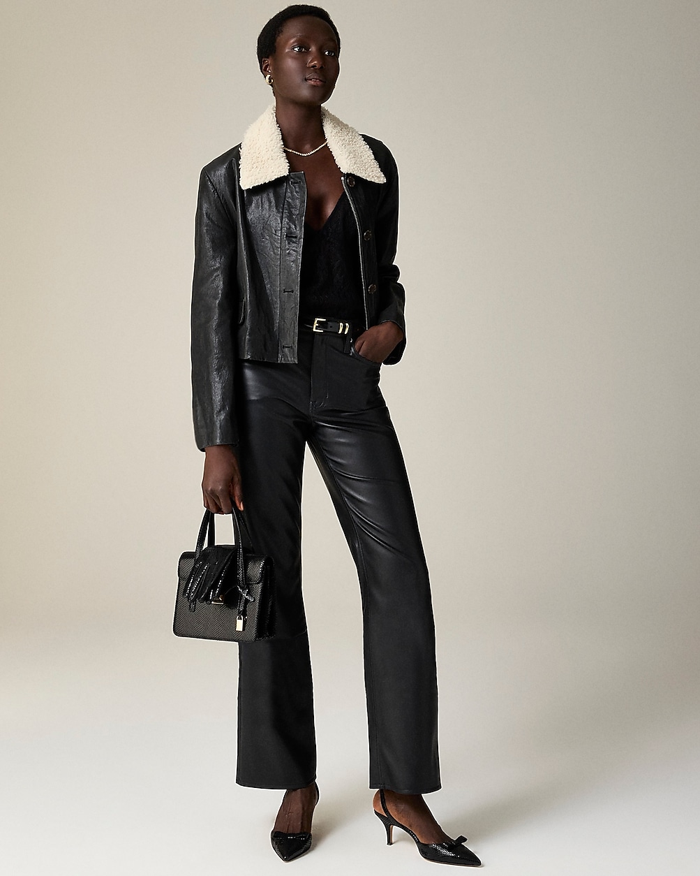 Petite slim wide-leg pant in faux leather