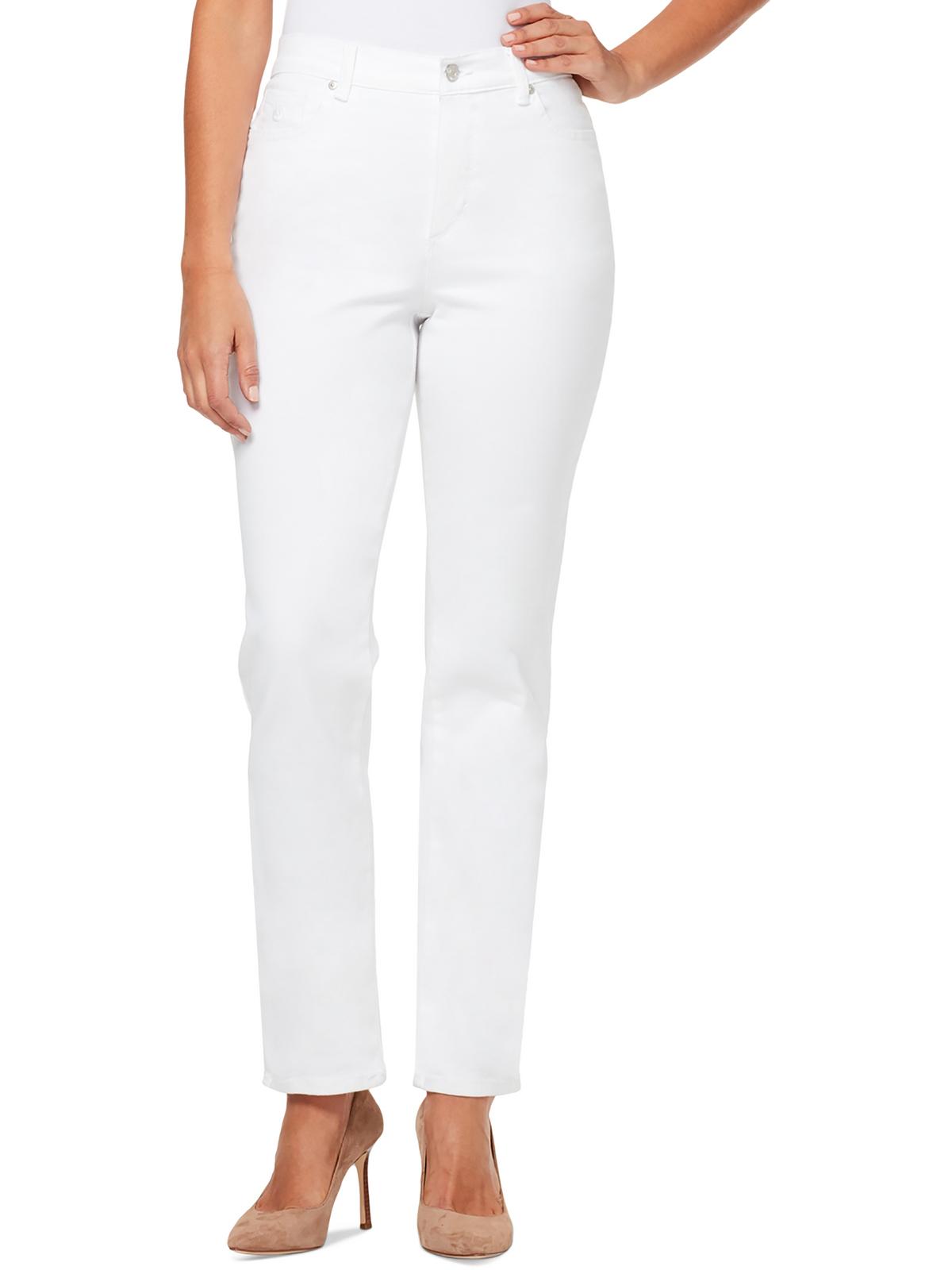 Petites Amanda Womens Mid Rise Slimming Straight Leg Jeans