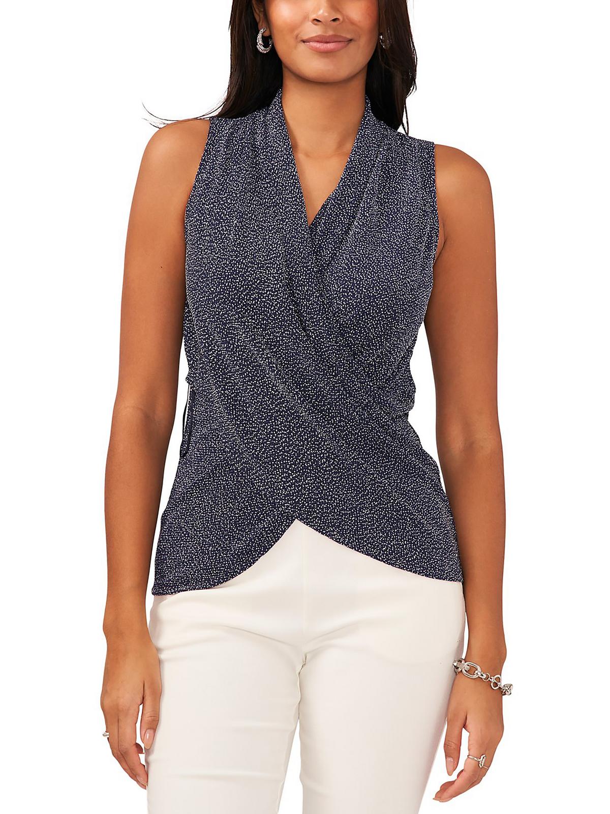 Petites Womens Glitter V-Neck Wrap Top