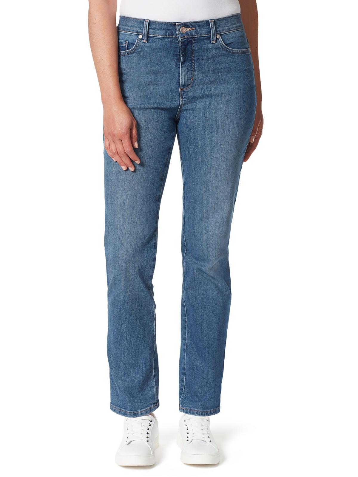 Petites Womens Solid Denim Straight Leg Jeans