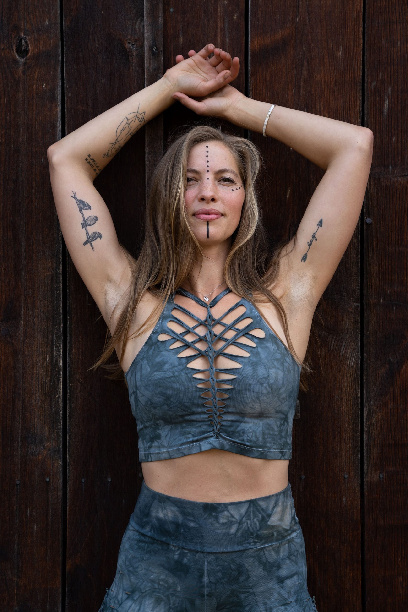 Pewter Crop Top Hand Dyed Yoga Slit Weave Fire Hula Hoop