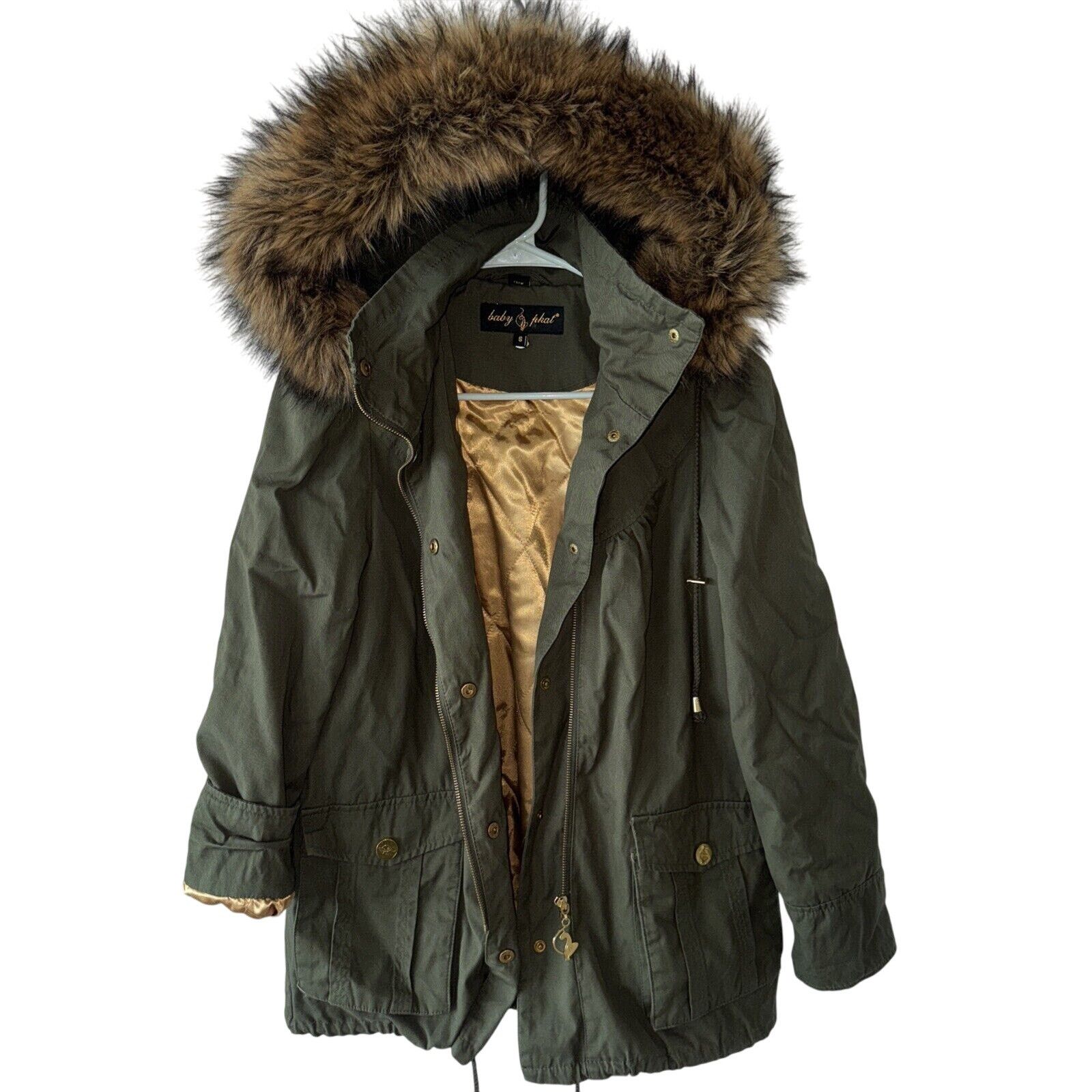 Phat Farm Y2K Baby Phat Faux Fur Hoody Coat Jacket Green Parka Small, Women's