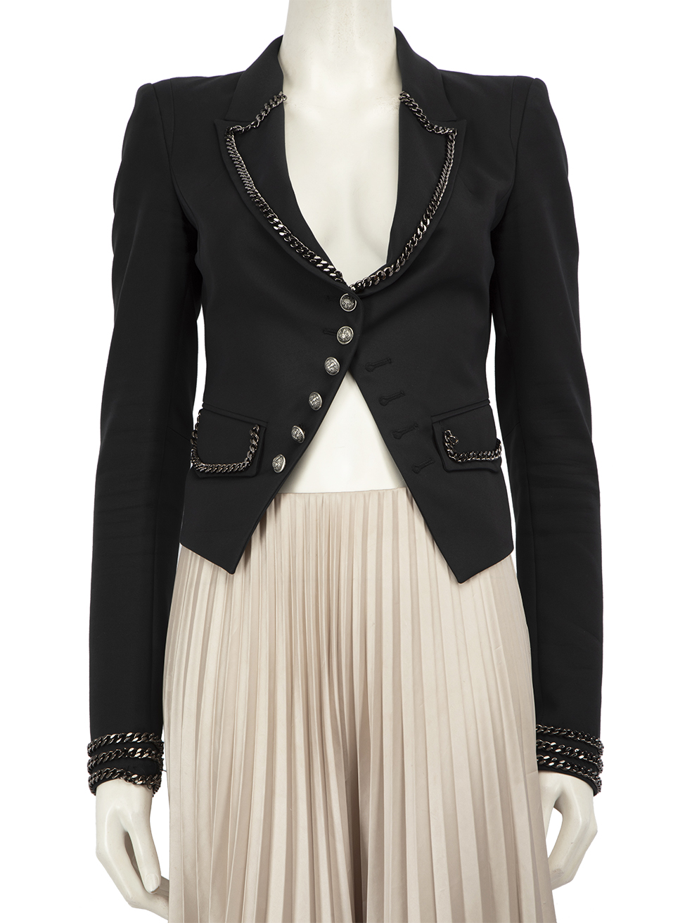 Philipp Plein Black Chain Trim Cropped Blazer