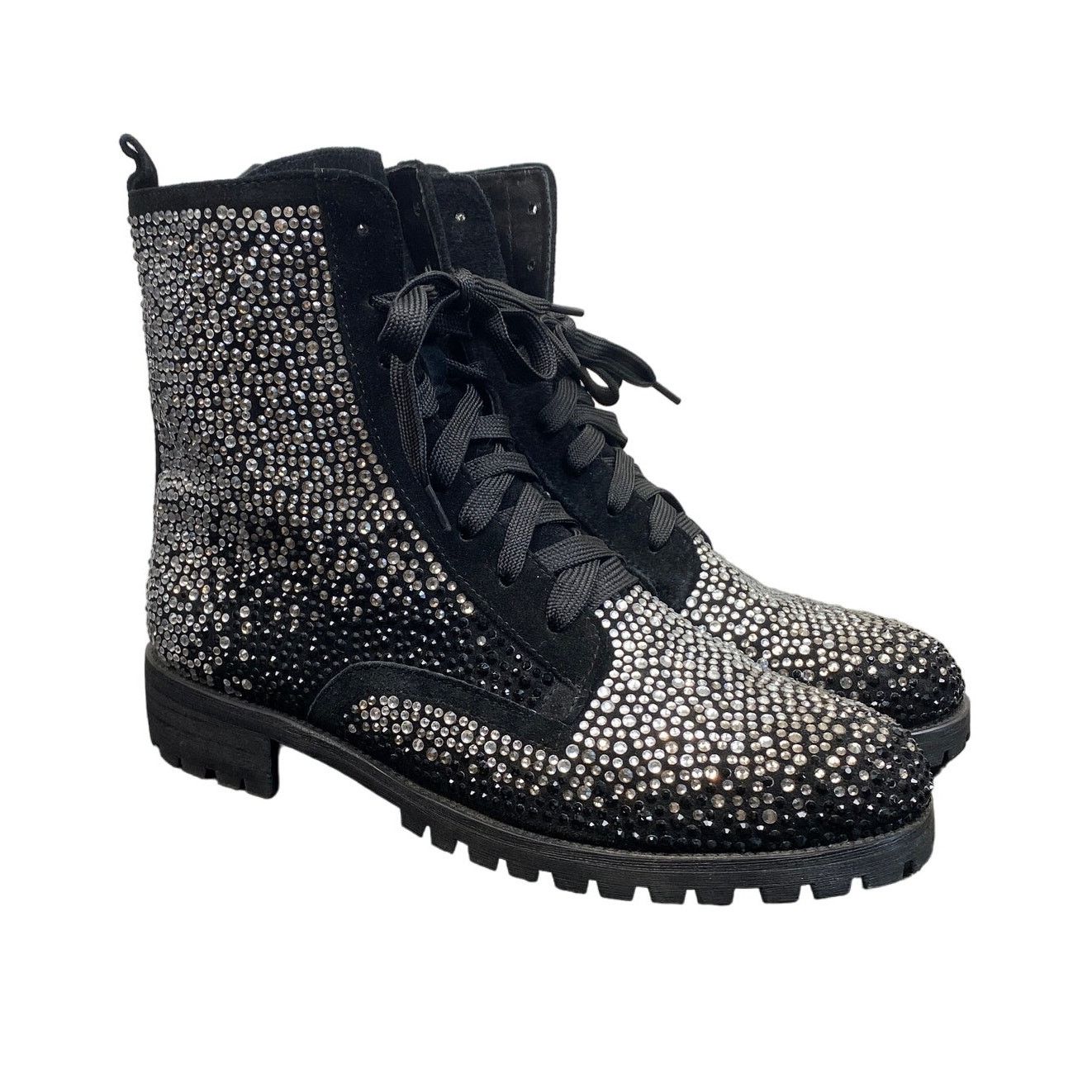 Philipp Plein Suede Crystal Embellished Combat Boots 40 in Black, Women's (Size 9)