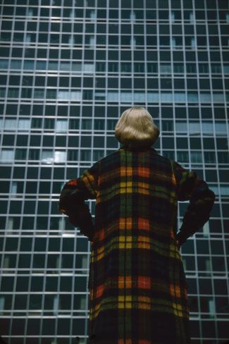 Photographic Print: Model in a Long, Wool Coat with Plaid, Autumn Colors, New York, New York, 1954 by Nina Leen: 12x8in