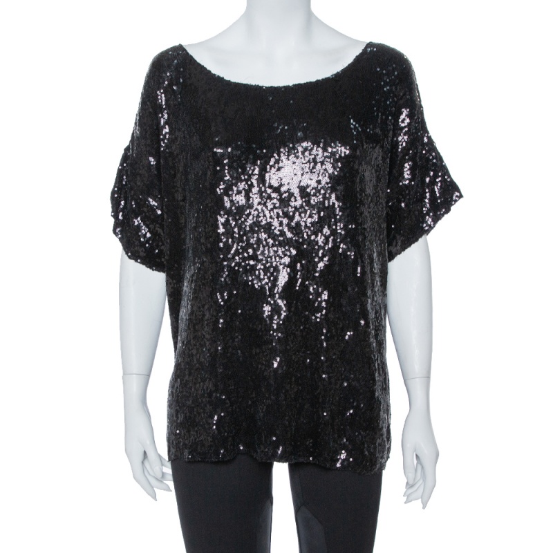 Pierre Balmain Black Sequin Embellished Oversized Knit Top M