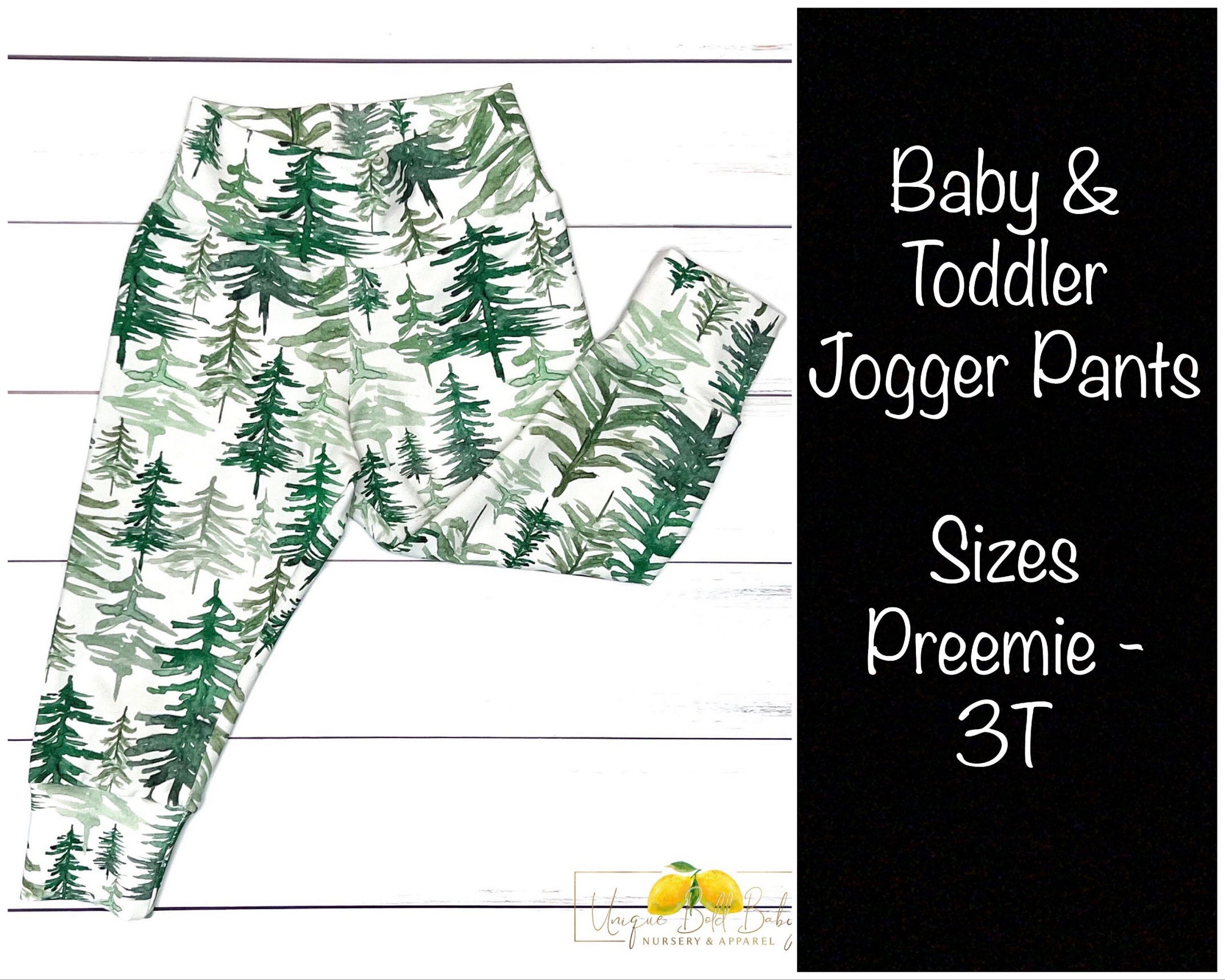 Pine | Cuffed Pant Joggers Toddler Baby Pants Lightweight Preemie, Newborn, 0-3M, 3-6M, 6-9M, 9-12M, 12-18M, 18-24M, 2T, 3T Trees